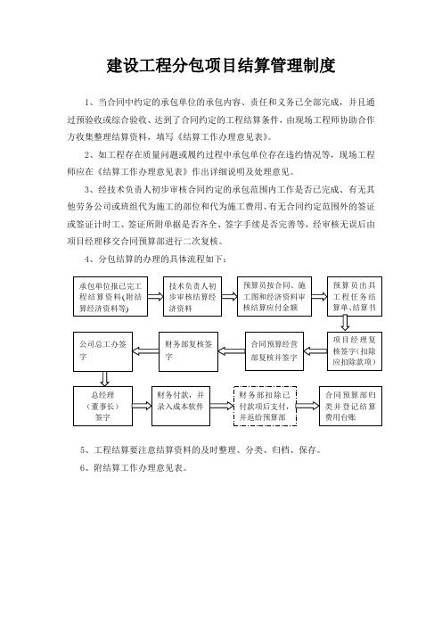 建设工程分包项目结算管理制度