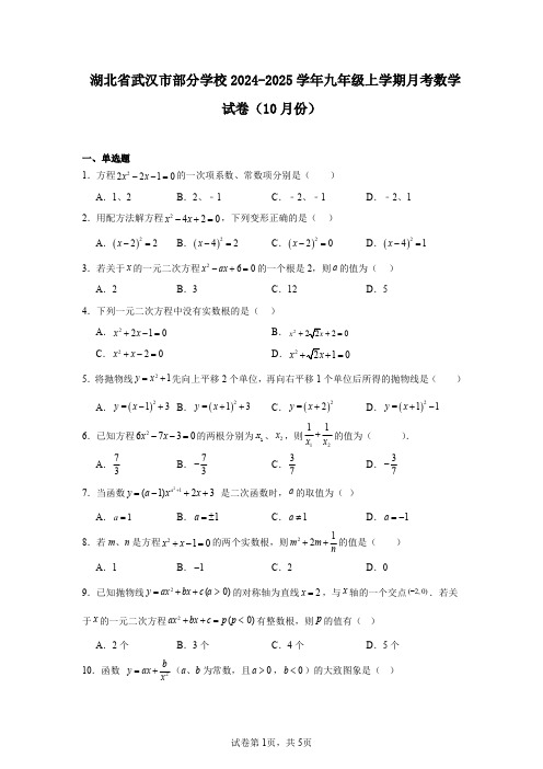 湖北省武汉市部分学校2024-2025学年九年级上学期月考数学试卷(10月份)