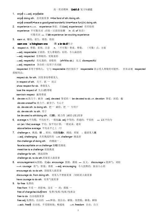 江苏牛津版最新高一英语模块一Units1-3知识点及语法复习(1)