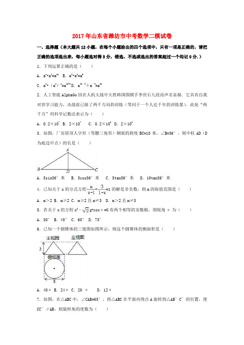 山东省潍坊市2017年中考数学二模试卷(含解析)