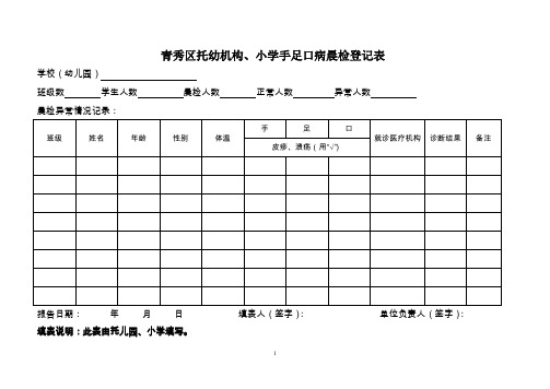 青秀区托幼机构、小学手足口病晨检登记表汇总