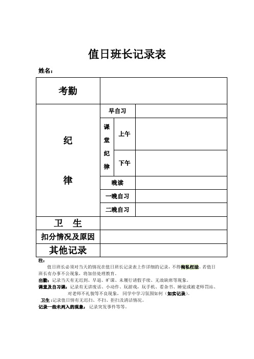 值日班长记录表0