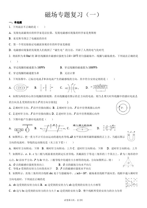 新教材高二物理  磁场专题复习(一)题目