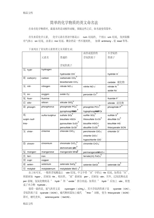 最新简单的化学物质的英文命名法