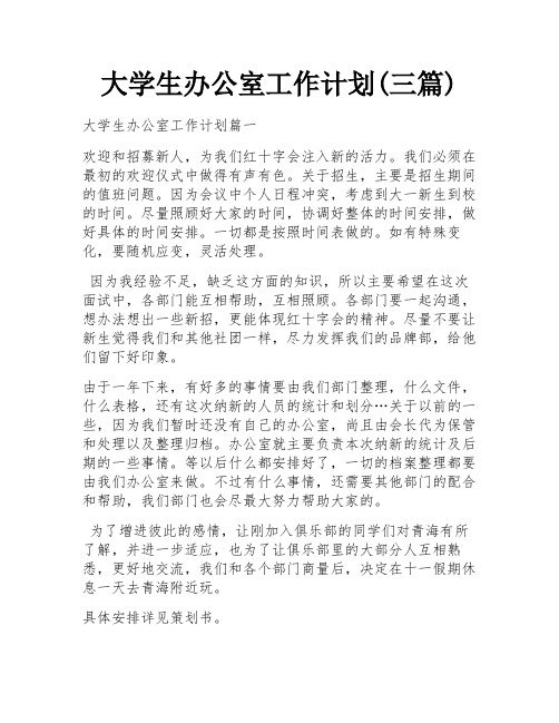 大学生办公室工作计划(三篇)