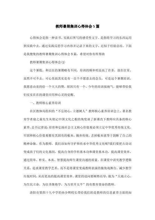 教师暑期集训心得体会5篇