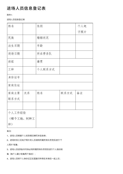 进场人员信息登记表