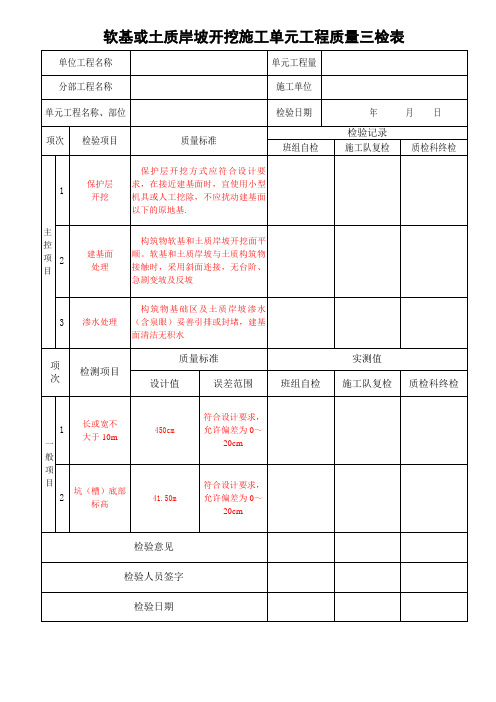 最新水利水电质量验收评定表及三检表DOC