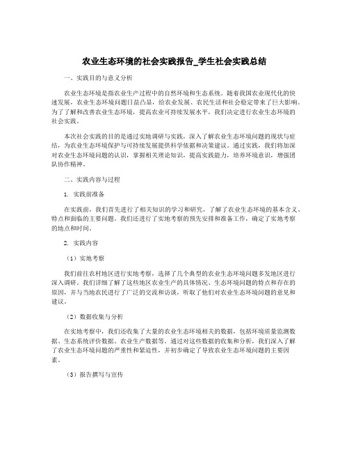 农业生态环境的社会实践报告_学生社会实践总结