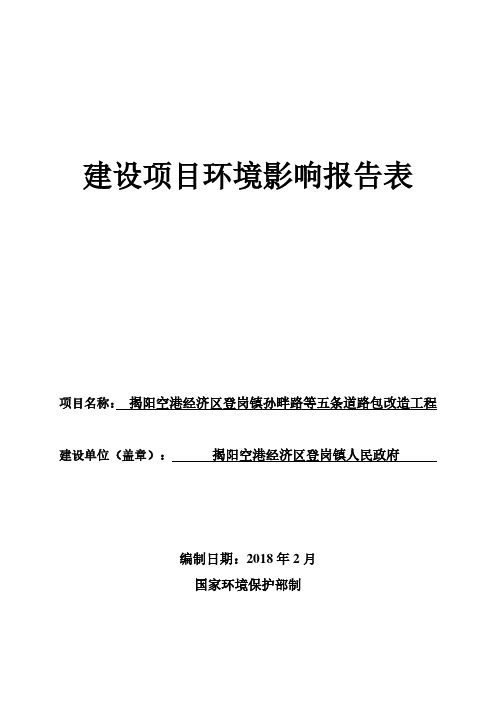 环境影响评价报告公示：揭阳空港经济区登岗镇孙畔路等五条道路包改造工程环评报告