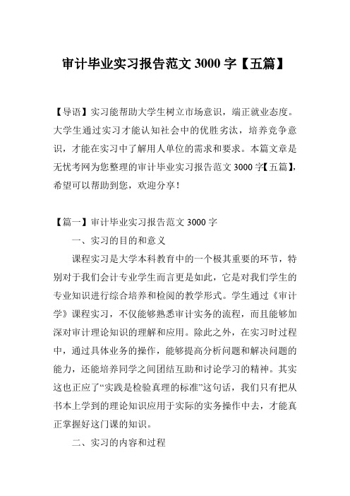 审计毕业实习报告范文3000字【五篇】