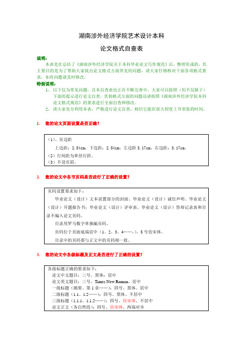 本科论文格式自查表