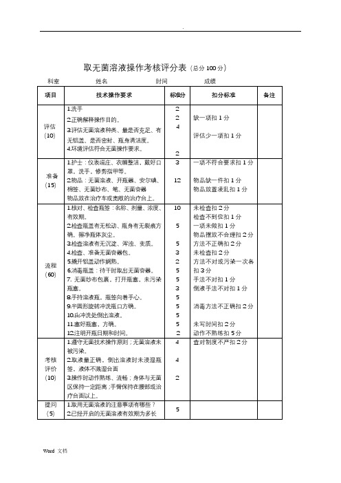 护理操作考核评分标准