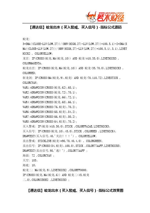 【股票指标公式下载】-【通达信】蛟龙出水(买入警戒、买入信号)