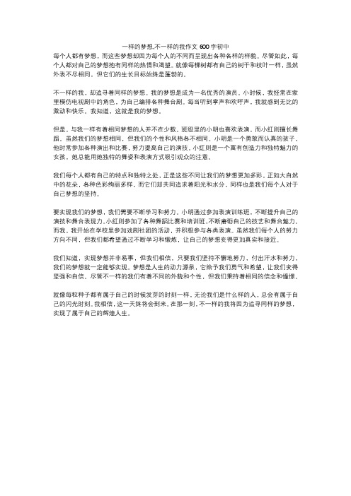 一样的梦想,不一样的我作文600字初中