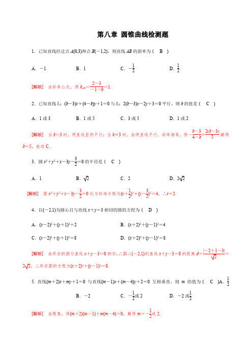 中职高考数学一轮复习讲练测第八章 圆锥曲线(测)解析版