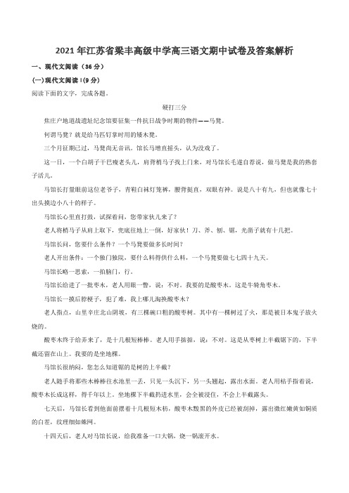 2021年江苏省梁丰高级中学高三语文期中试卷及答案解析