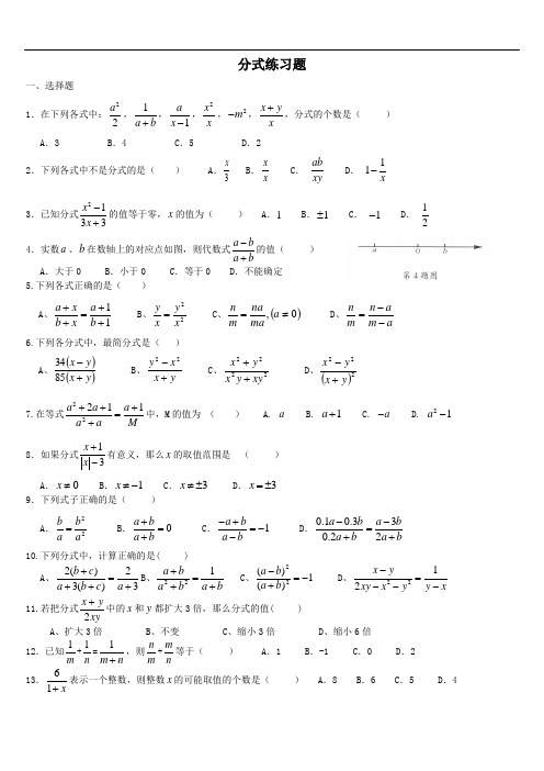 人教版八年级数学上册15.1-15.2分式练习题(含知识点)