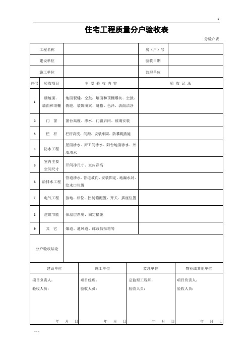 房建工程全套分户验收资料表格