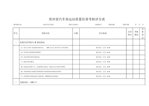 贵州省汽车客运站质量信誉考核评分表