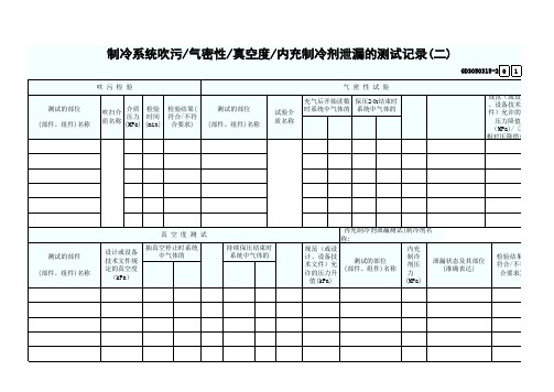 GD3050315-2制冷系统吹污气密性真空度内充制冷剂泄漏的测试记录(二)