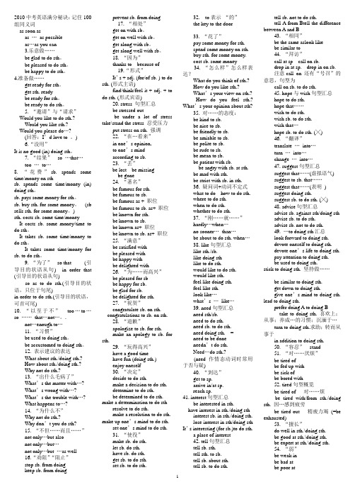 2010中考英语满分秘诀：记住100组同义词