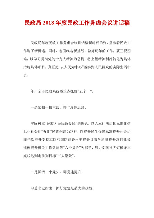 民政局2018年度民政工作务虚会议讲话稿