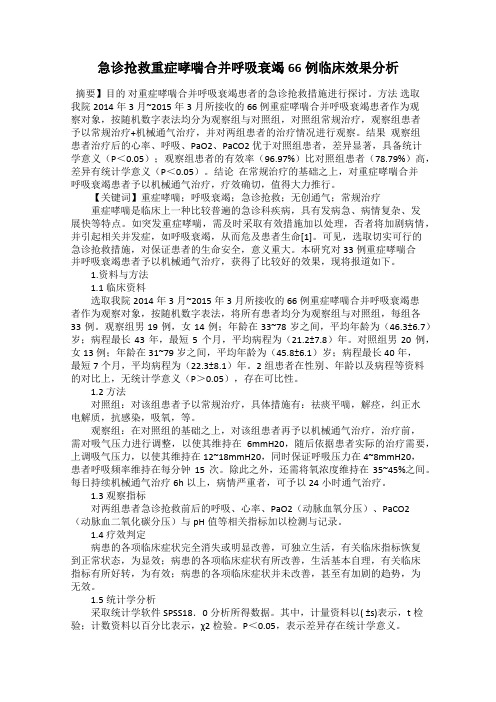 急诊抢救重症哮喘合并呼吸衰竭66例临床效果分析