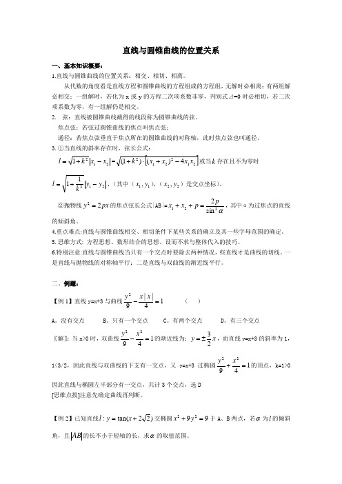 直线与圆锥曲线的位置关系