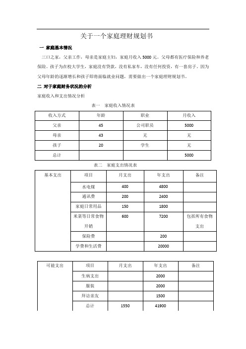 关于一个家庭理财规划书