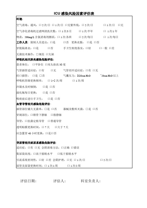 完整高感染科室风险评价表