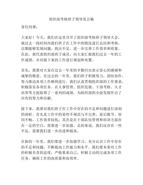 组织部考核班子领导发言稿