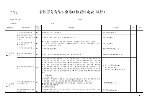 餐饮服务食品安全等级检查评定表试行