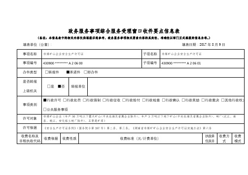 政务服务事项综合服务受理窗口收件要点信息表【模板】