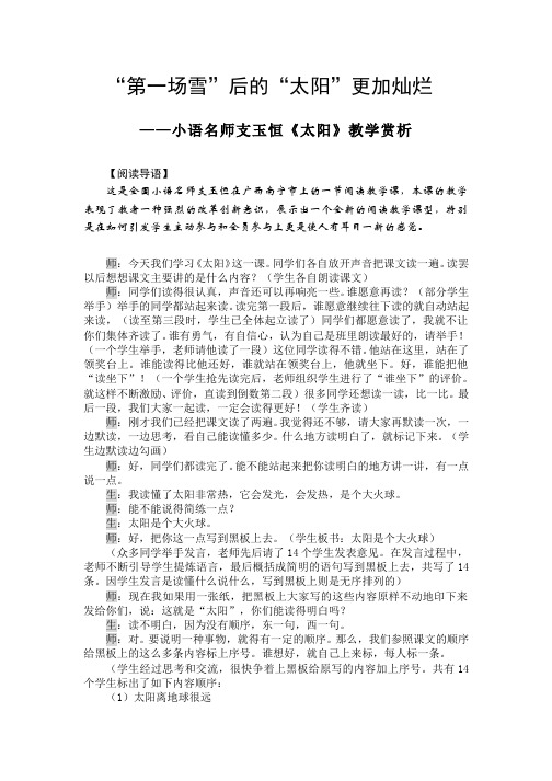 特级教师支玉恒《太阳》教学赏析