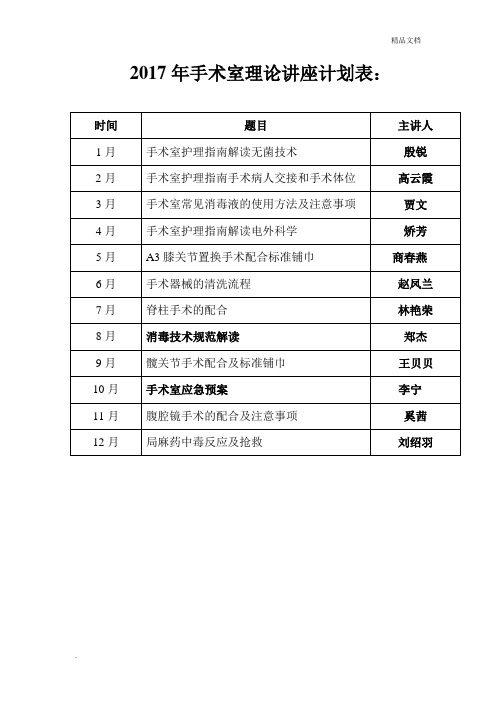 手术室操作考核与业务学习安排