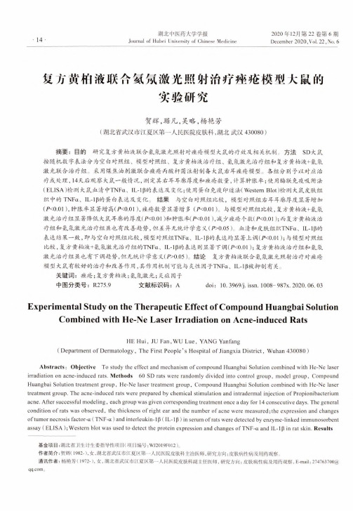 复方黄柏液联合氦氖激光照射治疗痤疮模型大鼠的实验研究