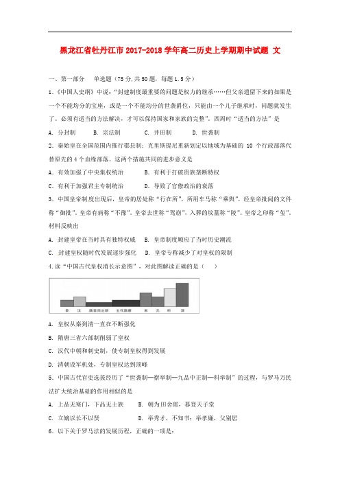 黑龙江省牡丹江市高二历史上学期期中试题 文
