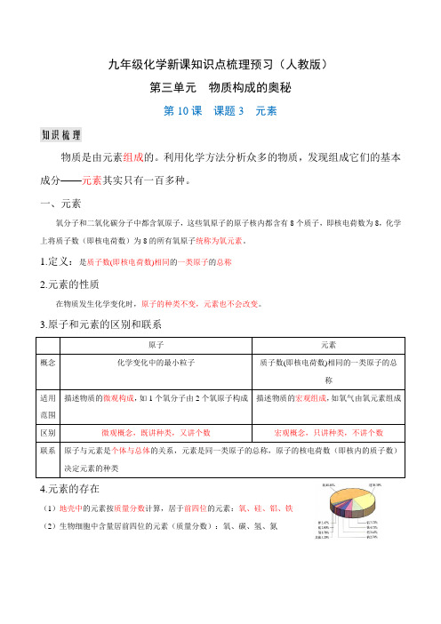 九年级化学知识点梳理 课题3元素