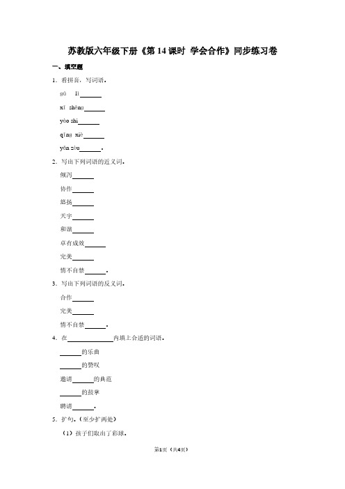 苏教版六年级(下)《第14课时 学会合作》同步练习卷
