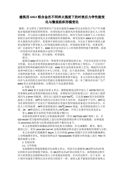 建筑用6063铝合金在不同淬火强度下的时效后力学性能变化与微观组织形貌变化