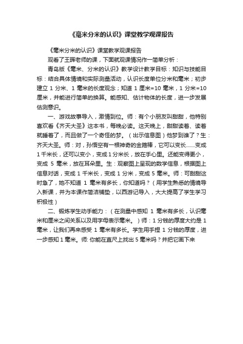 《毫米分米的认识》课堂教学观课报告