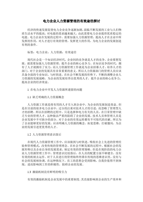 电力企业人力资源管理的有效途径探讨