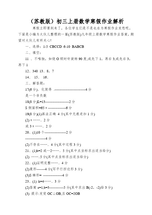 (苏教版)初三上册数学寒假作业解析