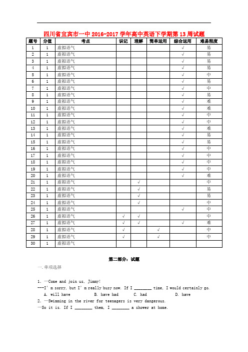 四川省宜宾市一中高中英语下学期第13周试题