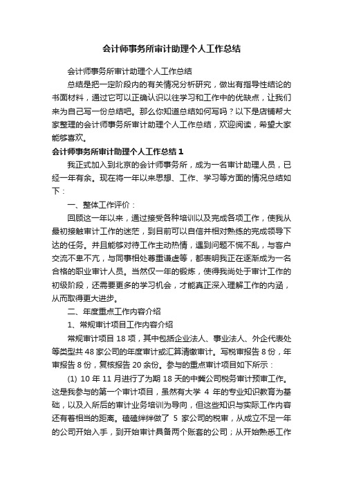 会计师事务所审计助理个人工作总结