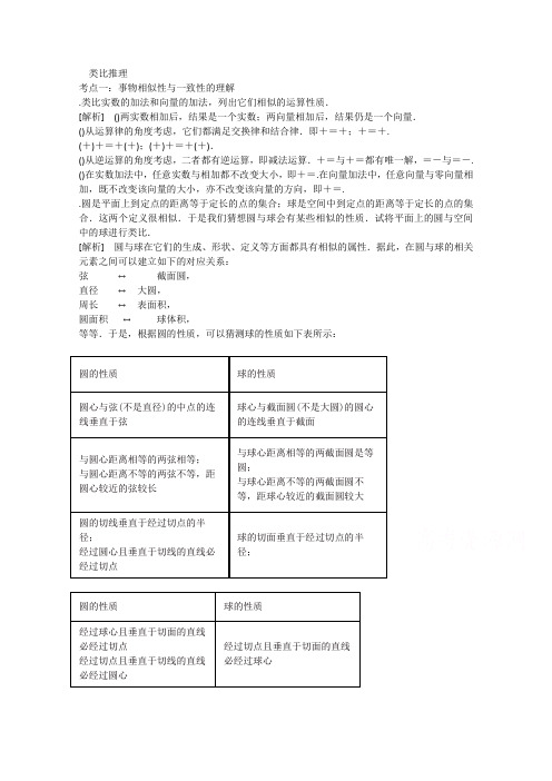 高二数学(新人教A版选修2-2)考点清单《2.1.2 类比推理》