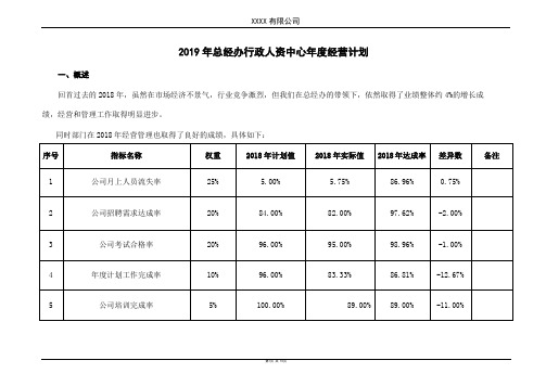 行政人资部-2019年行政人资部年度经营计划2.0