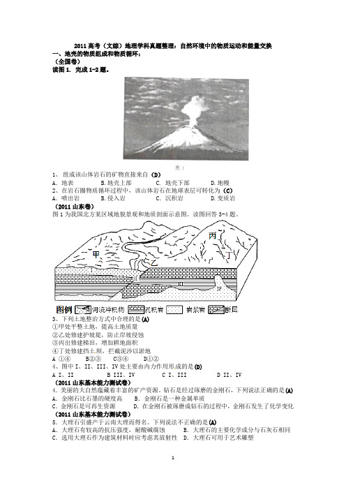 2011高考(文综)地理学科真题整理自然环境中的物质运动和能量交换剖析