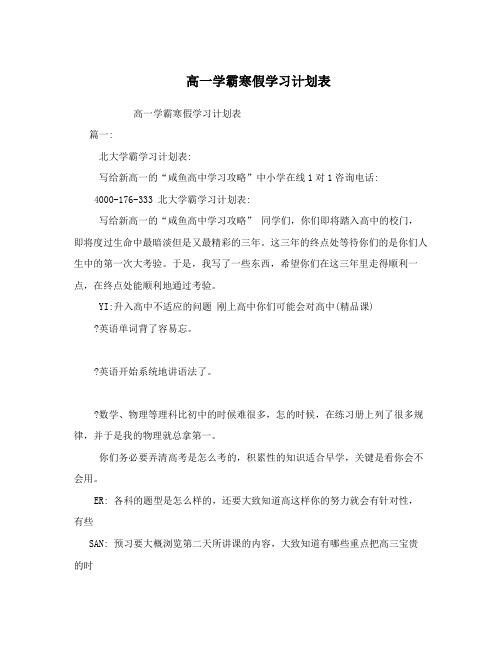 高一学霸寒假学习计划表